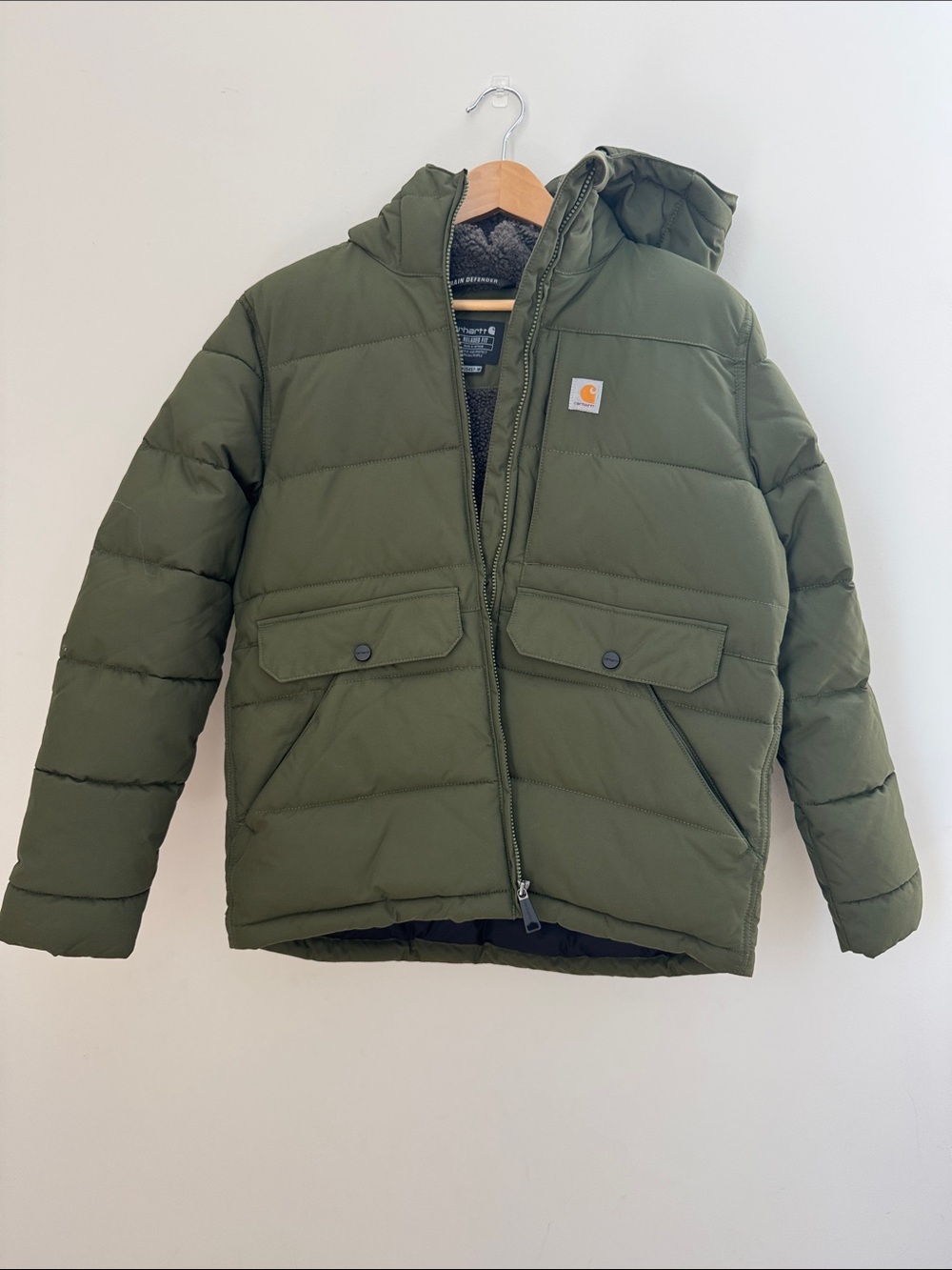 Carhartt Rain Defender Montana Insulated Coat Women's S 4-6 Green Sherpa Hood